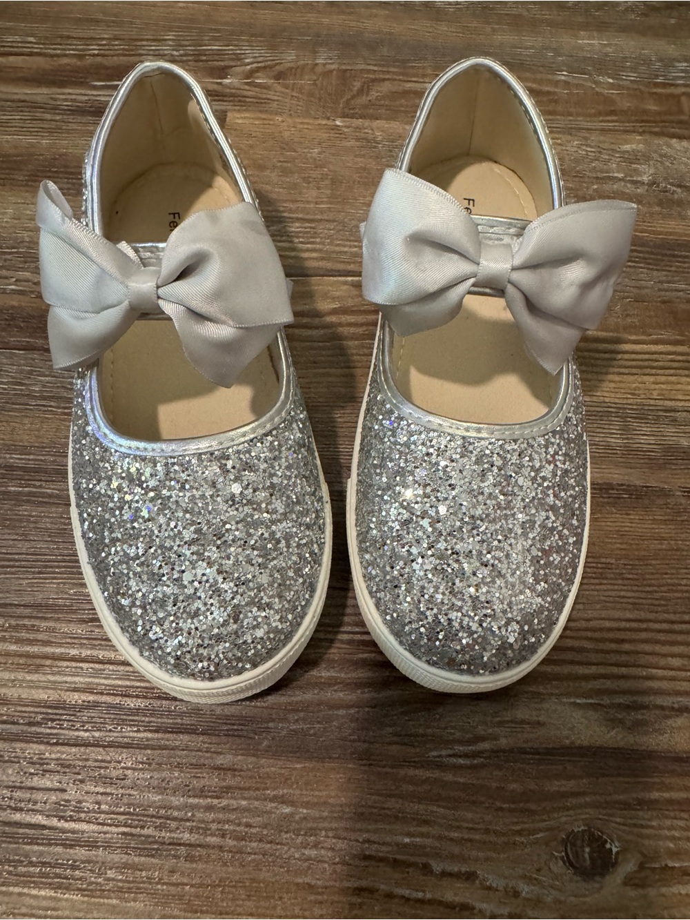 Girls' Silver Glitter Bow Dress Slip-On Shoes